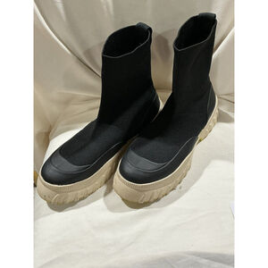 Woman's Zara Black Stretch Sock Ankle Boot Chunky Heel Size 8.5 to 9